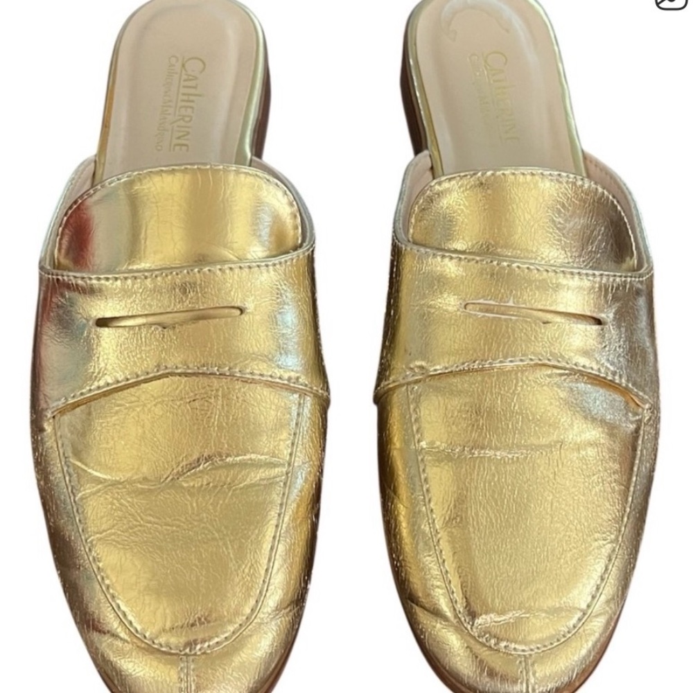 Catherine Malandrino Metallic Gold Leather Slip-On Mules